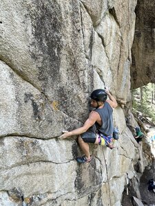 Rick entering the redpoint crux with beta proving that the "bird move" is not strictly necessary.