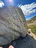From the back site of the boulder. Arete problem is on the far right side in yellow. Green is a project