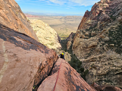 Top of the fourth pitch (per guidebook). We linked p3 & p4 so this was the end of our third pitch.