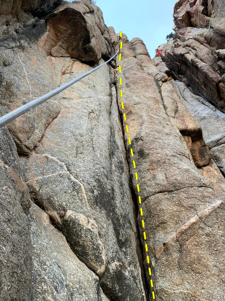 The classic 2nd pitch of Acropolis in yellow. The Anasazi rap is marked in red.