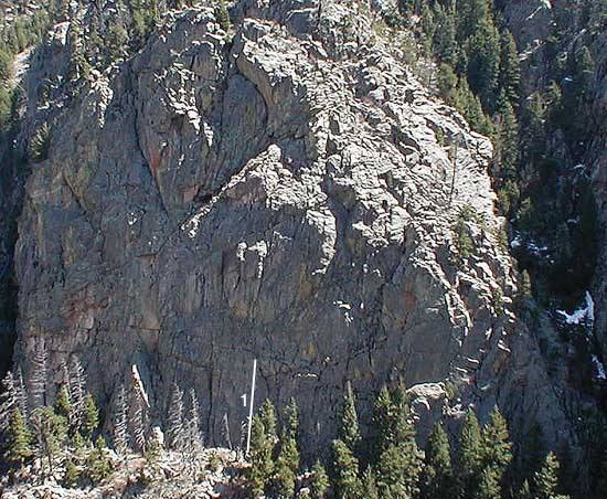 Vampire Rock from high across Boulder Creek.