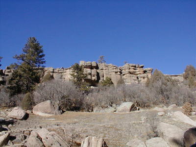 The Shakespearean Theatre and Revolution Buttress from below on the trail