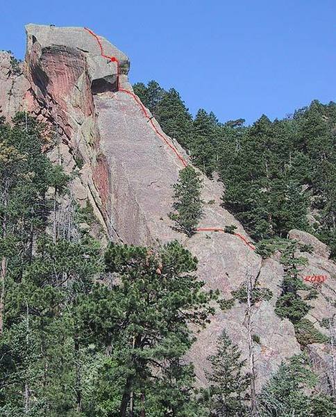 Schmoe's Nose from the Fifth Flatiron with the North Nostril route marked