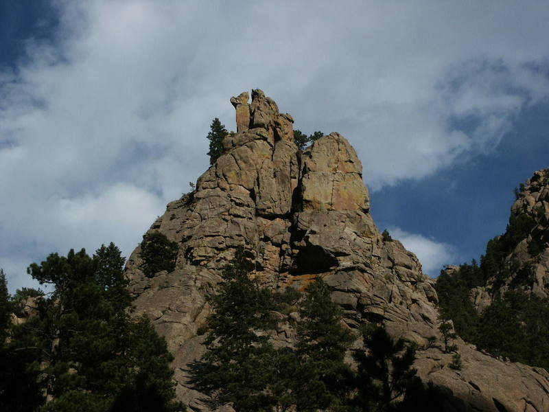 The Sentinel from CO Hwy. 7. Crooked Cross is the obvious crack to the right. Fogline is around the corner to the left.