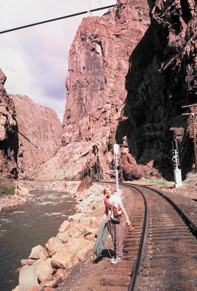 Early climber (Tom Greisan) downstream of the Tombstone Wall, photo courtesy Scott Shilling collection