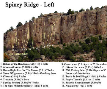 Spiney Ridge - left.<br>
<br>
Sunday Pockets is renamed 20th Century Man in the new Knapp/Thompson/Aschert guidebook.