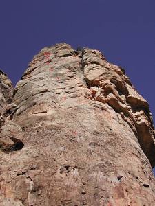 Looking up the route.  (First bolt barely out of frame.)