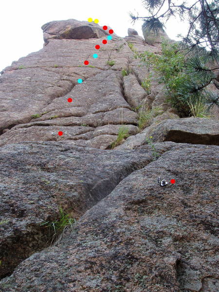 Center Slab route.  Red = bolt, cyan = pin, yellow = anchors