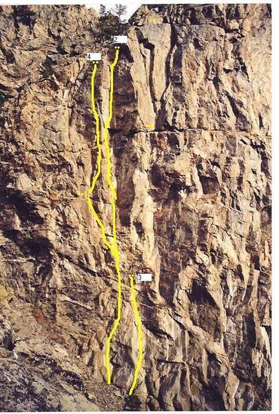 The Miner's Delight sector showing existing routes. 2, Miner's Delight; 3, Smeagol; 4, Strike It Rich