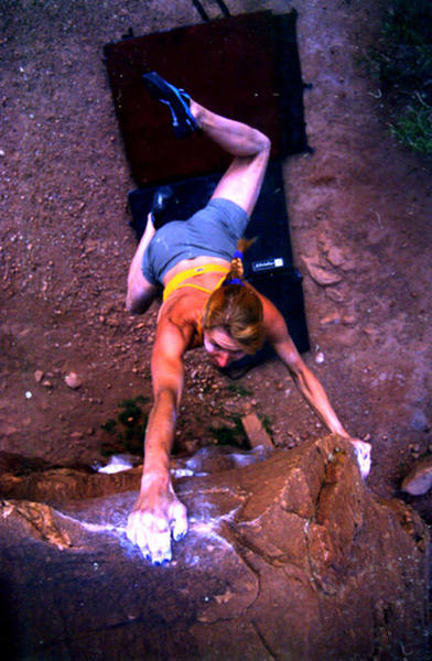 The Circus Trick, shot from above, by Noah Bigwood Big Bend Rating: V3 standing/ V4 sitting Real world: add a V or two