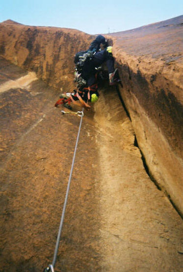 Mike Morley aiding up third pitch (C2) of Organasm.