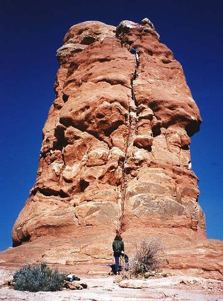 Matt Misfeldt climbing Owl Rock just before sundown.  Belayed by Chis Moseman.