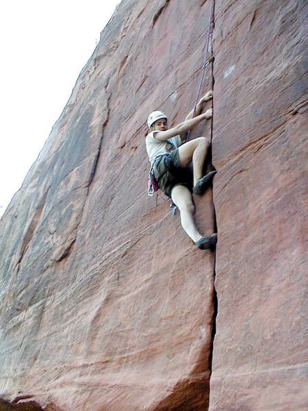 Dan cranking up through the crux.  The name of the route holds true.  