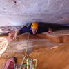 Anders stuck in the chimney on pitch one. The Euro sport climber is still having fun in the chimneys! 