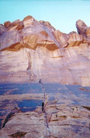 From the belay on Crack 1, Ice Cream Parlor - crazy stuff continues above both left and right!