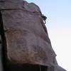 Entering the the off-finger crack portion of the traverse. Photo by H. Harris.