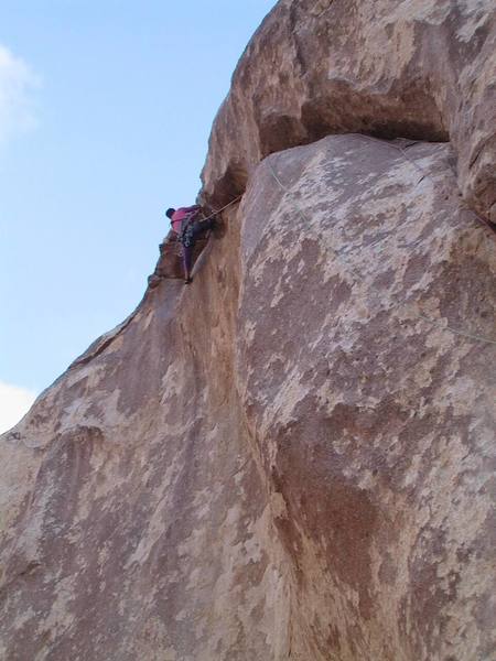 Ready to pull the overhang off of large horns just past the final crux. Photo by HHH. 