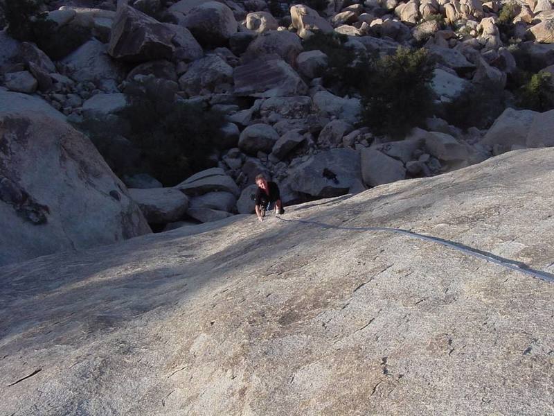 Kris at the last bolt on the runout upper slabby section.