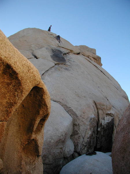 Gillian in the upper (crux) finger crack.<br>
Photographer: Jennifer Martin