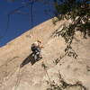 Jenny heading up the route.  It was way too hot to be climbing let alone wearing jeans...