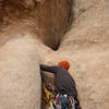 Brian decides to Aid climb the direct route of the first pitch on "Mike's Books".  He is having much fun with his larger-then-life size camalots...