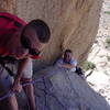 Jordan belaying Russell @ the 2nd belay cave. A Petzl Reverso worked great for bringing up a team of four!
