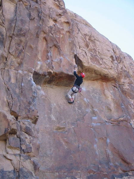 "Pancho" ticking another 5.11/5.10d at age 13. Photo taken by his dad.