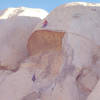 WW examining the sequence onto the grainy slab from the girdle proper. Photo by Terra Firma.