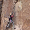 Larry Hamilton on the intitial 5.8 crack.  Photo by Dave Hamilton.