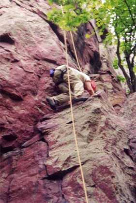 Tom Anderson-Brown finishing a mantel halfway up The Rack.