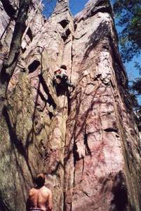 An unknown climber leading Queen's Throne.