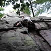 Scott overcoming the overhang on Special K.photo by Tom Bulawa.belayer Sean Diskin