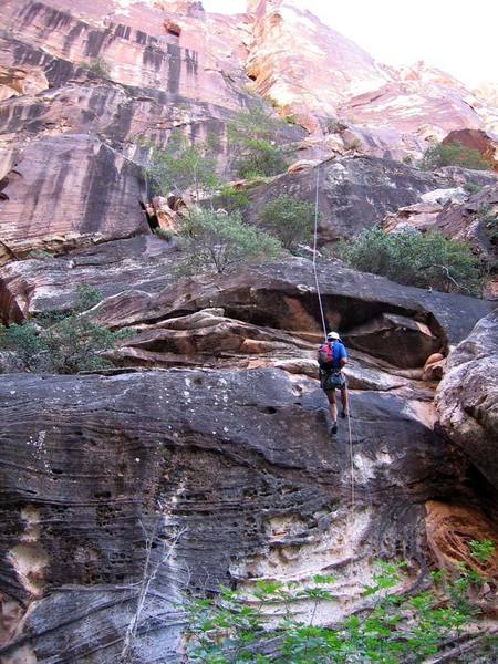 The final rappel through lots of trees, ending in a nice shady grotto.