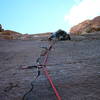 Just past the well-protected .10 c crux.  <br>
Final pitch.