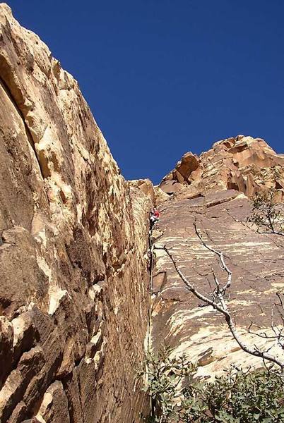 The long dihedral on pitch 2 of Jubilant Song.