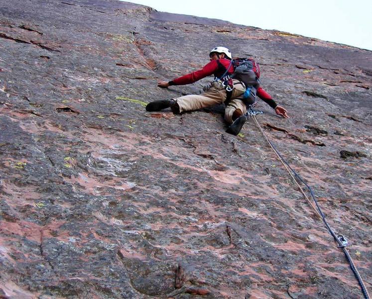 The second pitch, the crux of the route.