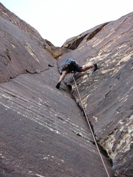 Jonny leading up pitch 2 of "The Misunderstanding" on the first day of summer, June 21st, 2005.