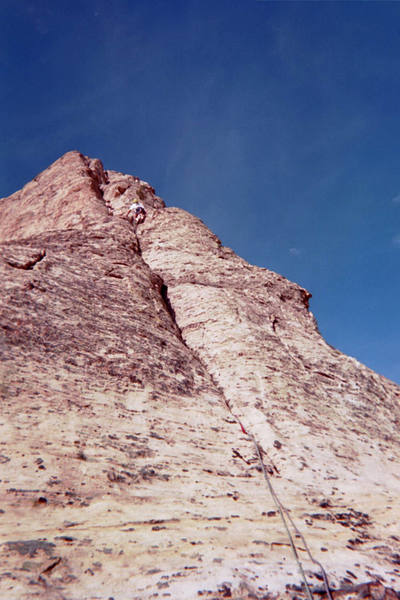 Richard Baugh on the Second Pitch of the Northeast Arete.  Photo by Josh Owen.