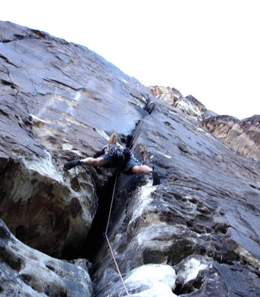 Jonny leading Black Track on a hot summer day. It actually wasn't that bad in the shade. Very nice area to climb on a summer afternoon.