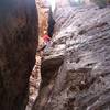 Just below the squeeze chimney on Pitch 5 of the Honeycomb Chimney