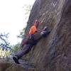 Paul ready to start the fingery traverse to the right to get below the clams