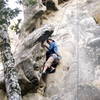 Naoko on the lower section getting past the first crux.