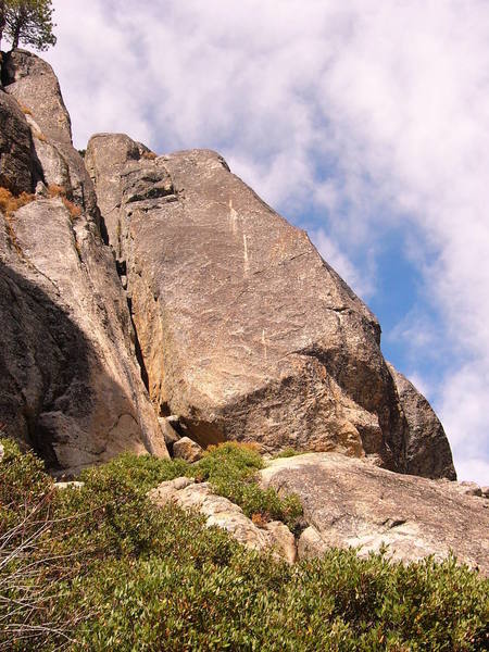 A closer view of Sun Spots shows the B1 difficult start and the rest of the nice looking face climb.