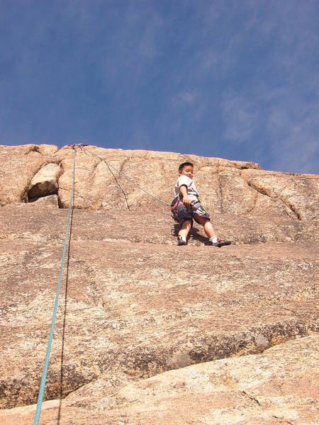 Ilia choosing to test out his friction boots on one of the slabby sections on practice slab below School Rock.