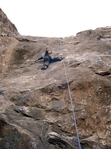 I don't think I've ever climbed with someone who enjoyed himself so much.  The climbs crux is just up and right of Joe.