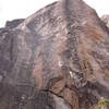 A closeup look at the left side of Space Wall.  The three routes Kwijiwabo, Alien Sex, and Neanderthal Dudes go up this unbelieveable steep face!