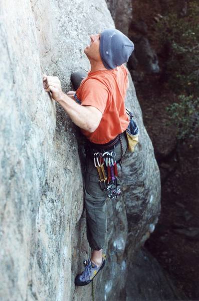 Traversing below the 3rd bolt<br>
Photo Copyright Victoria Garagliano