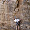 Photo by Paul Crowder.  Rusty Reno just off the ground.  Pretty sure this is Big Bull, but don't have a guidebook for reference.  The route description on this page seems to match the route that we climbed.