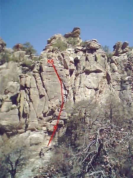 Scott Clark is pulling the crux lieback in this topo of My Left Foot.