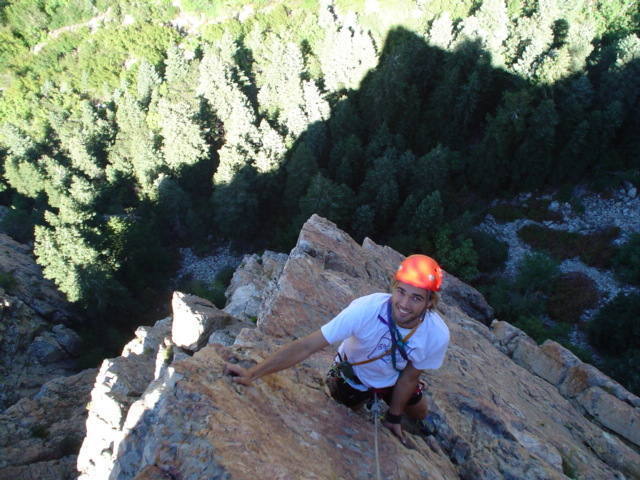 Looking down the length of the ridge from the top of the last pitch.